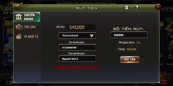 Cách rút tiền nổ hũ B52club chuyển khoản