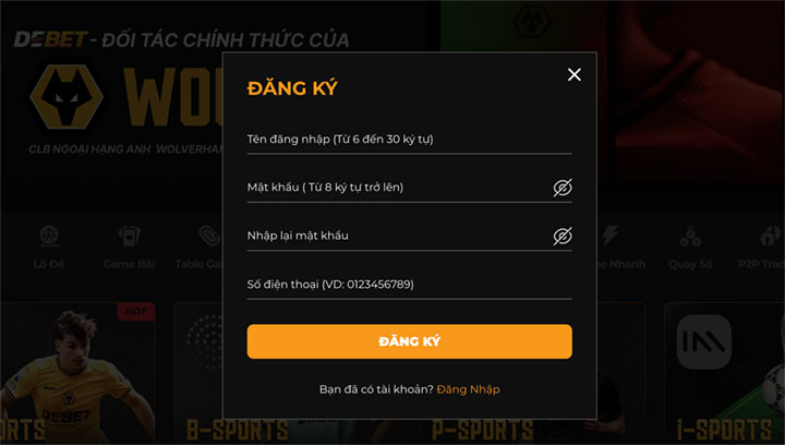 Hướng dẫn đăng ký tài khoản cá cược tại nhà cái nổ hũ De bet