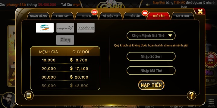 Hướng dẫn nạp tiền nổ hũ Go88 qua 07 cách