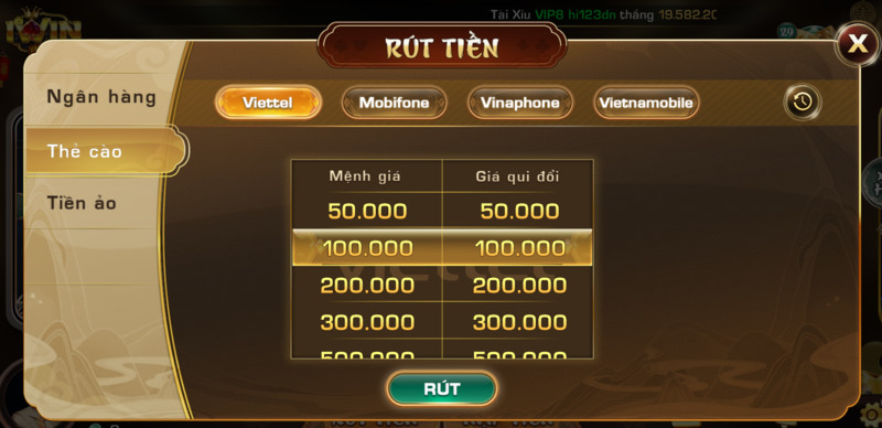 Rút tiền nổ hũ Iwin qua thẻ cào điện thoại 