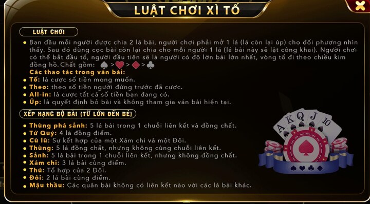 Luật chơi Xì tố trực tuyến người chơi cần nắm