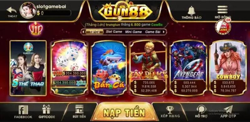 Danh sách game bài ăn tiền tại Gun88