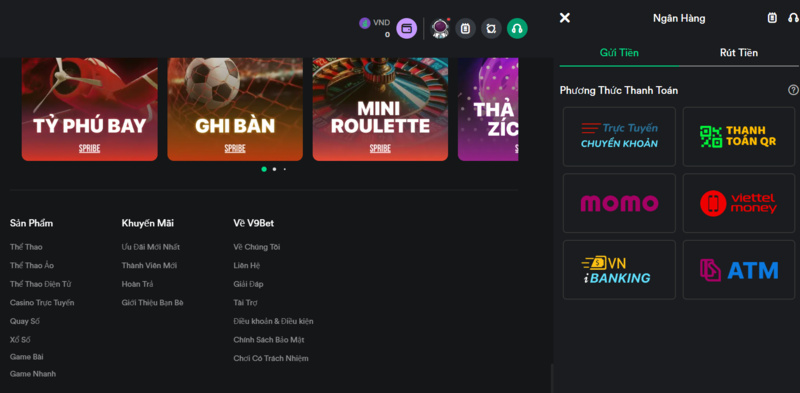 Quy trình Nạp/Rút game bài trực tuyến V9bet