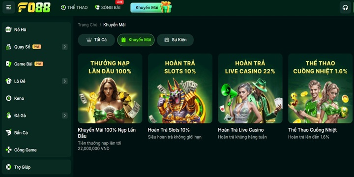 Khám phá sảnh game cược ấn tượng tại Fo88